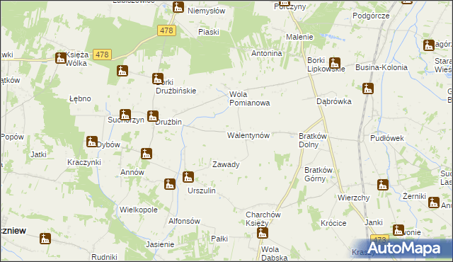 mapa Walentynów gmina Zadzim, Walentynów gmina Zadzim na mapie Targeo