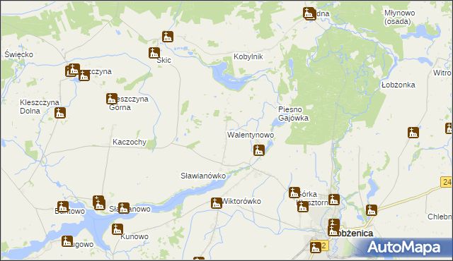 mapa Walentynowo gmina Łobżenica, Walentynowo gmina Łobżenica na mapie Targeo