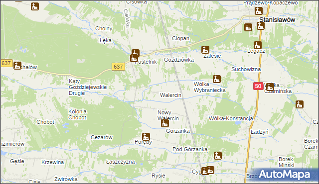 mapa Walercin, Walercin na mapie Targeo