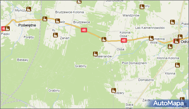 mapa Walerianów gmina Odrzywół, Walerianów gmina Odrzywół na mapie Targeo