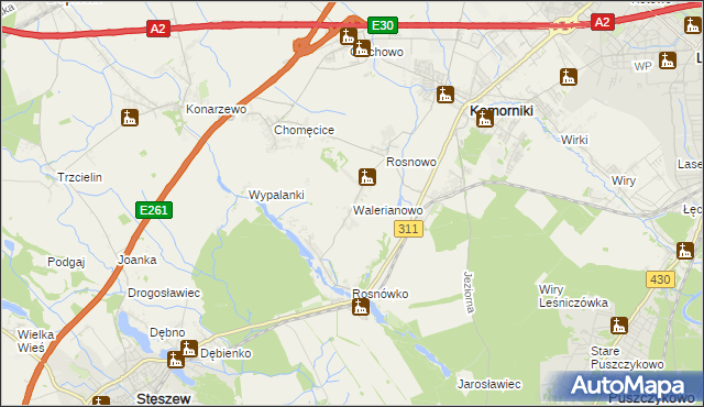 mapa Walerianowo gmina Komorniki, Walerianowo gmina Komorniki na mapie Targeo