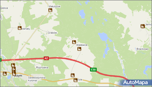 mapa Walewice gmina Torzym, Walewice gmina Torzym na mapie Targeo