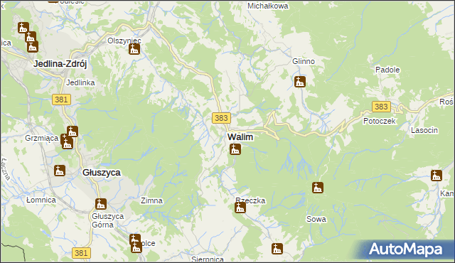 mapa Walim powiat wałbrzyski, Walim powiat wałbrzyski na mapie Targeo