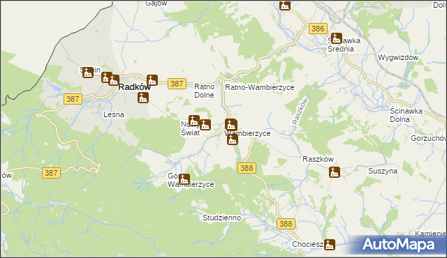 mapa Wambierzyce, Wambierzyce na mapie Targeo