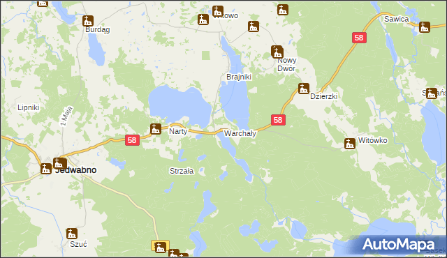 mapa Warchały, Warchały na mapie Targeo