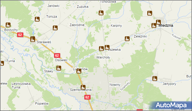 mapa Warchoły, Warchoły na mapie Targeo