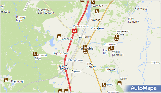 mapa Warlubie, Warlubie na mapie Targeo