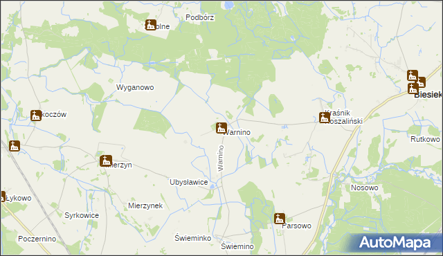 mapa Warnino gmina Biesiekierz, Warnino gmina Biesiekierz na mapie Targeo