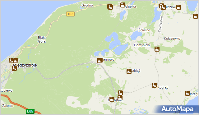 mapa Warnowo gmina Wolin, Warnowo gmina Wolin na mapie Targeo