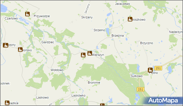 mapa Warszyn gmina Dolice, Warszyn gmina Dolice na mapie Targeo