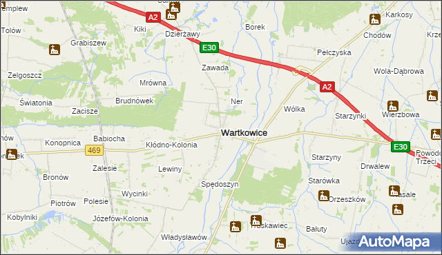 mapa Wartkowice, Wartkowice na mapie Targeo