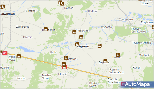 mapa Wąsewo powiat ostrowski, Wąsewo powiat ostrowski na mapie Targeo