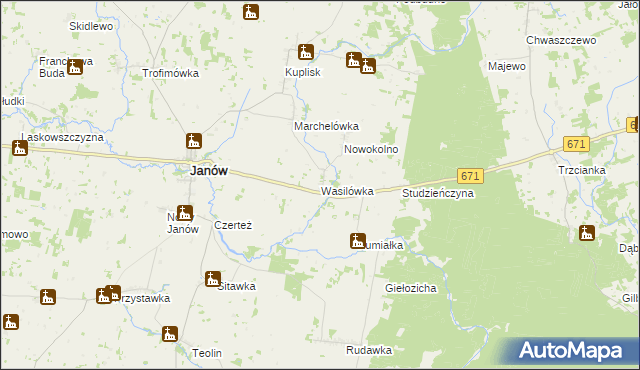 mapa Wasilówka gmina Janów, Wasilówka gmina Janów na mapie Targeo