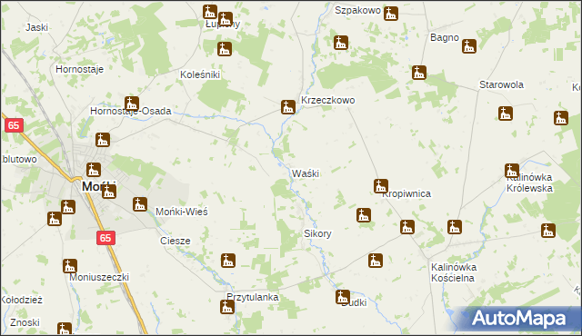 mapa Waśki gmina Mońki, Waśki gmina Mońki na mapie Targeo