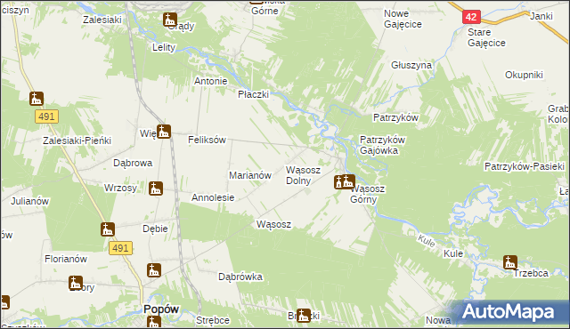 mapa Wąsosz Dolny, Wąsosz Dolny na mapie Targeo