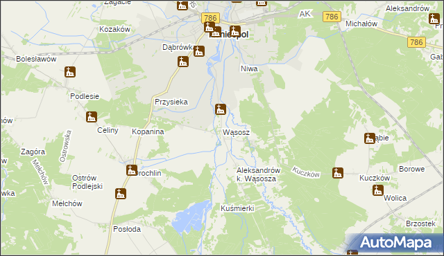 mapa Wąsosz gmina Koniecpol, Wąsosz gmina Koniecpol na mapie Targeo