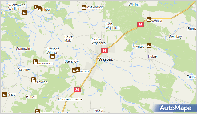 mapa Wąsosz powiat górowski, Wąsosz powiat górowski na mapie Targeo