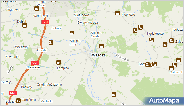 mapa Wąsosz powiat grajewski, Wąsosz powiat grajewski na mapie Targeo