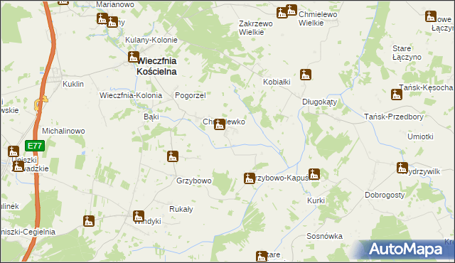 mapa Wąsosze gmina Wieczfnia Kościelna, Wąsosze gmina Wieczfnia Kościelna na mapie Targeo