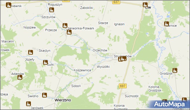 mapa Wąsosze gmina Wierzbno, Wąsosze gmina Wierzbno na mapie Targeo