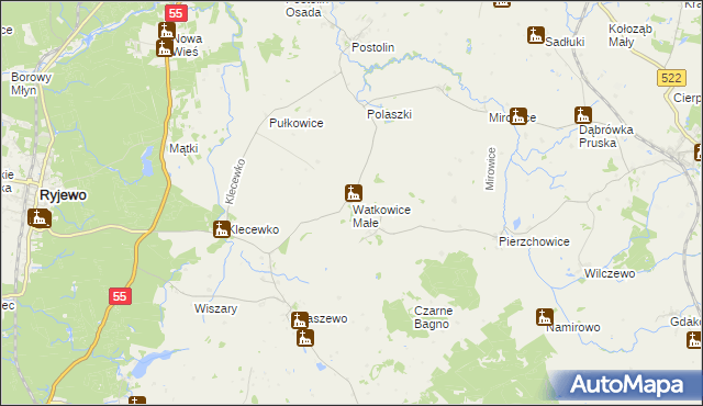 mapa Watkowice Małe, Watkowice Małe na mapie Targeo