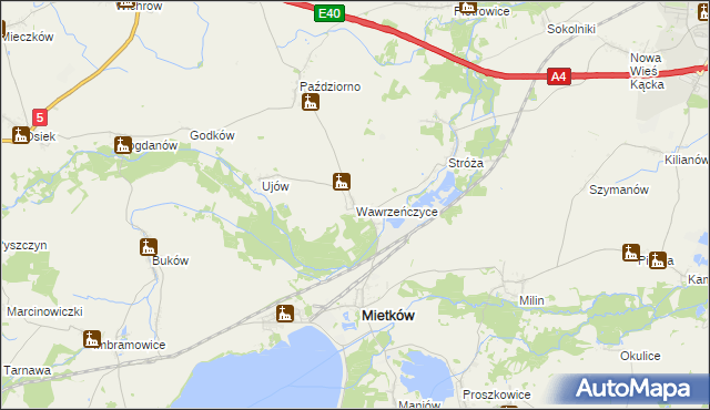 mapa Wawrzeńczyce gmina Mietków, Wawrzeńczyce gmina Mietków na mapie Targeo