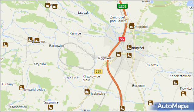 mapa Węglewo gmina Żmigród, Węglewo gmina Żmigród na mapie Targeo