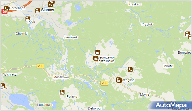 mapa Węgorzewo Koszalińskie, Węgorzewo Koszalińskie na mapie Targeo