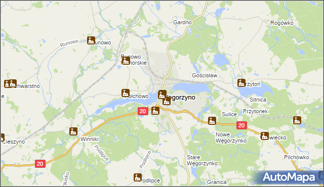 mapa Węgorzyno, Węgorzyno na mapie Targeo