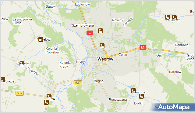 mapa Węgrów, Węgrów na mapie Targeo