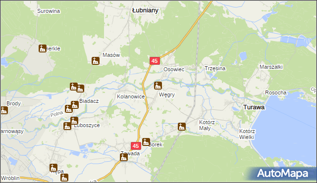 mapa Węgry gmina Turawa, Węgry gmina Turawa na mapie Targeo