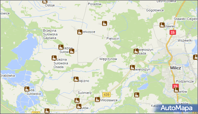 mapa Węgrzynów gmina Milicz, Węgrzynów gmina Milicz na mapie Targeo