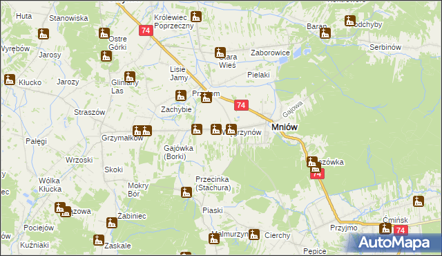 mapa Węgrzynów gmina Mniów, Węgrzynów gmina Mniów na mapie Targeo