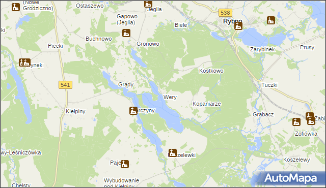 mapa Wery gmina Rybno, Wery gmina Rybno na mapie Targeo