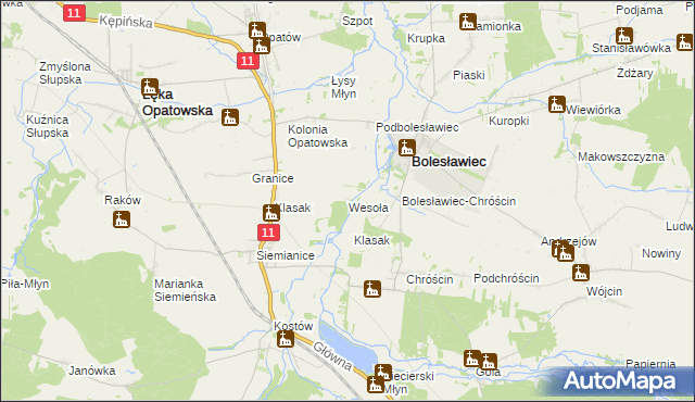 mapa Wesoła gmina Łęka Opatowska, Wesoła gmina Łęka Opatowska na mapie Targeo