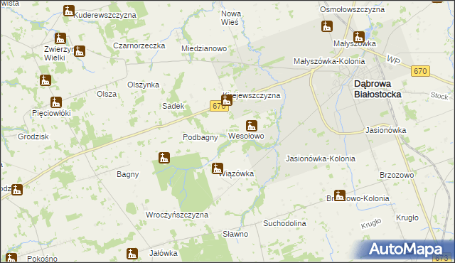 mapa Wesołowo gmina Dąbrowa Białostocka, Wesołowo gmina Dąbrowa Białostocka na mapie Targeo