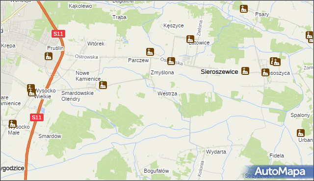 mapa Westrza, Westrza na mapie Targeo