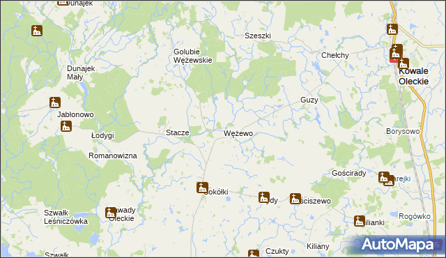 mapa Wężewo gmina Kowale Oleckie, Wężewo gmina Kowale Oleckie na mapie Targeo