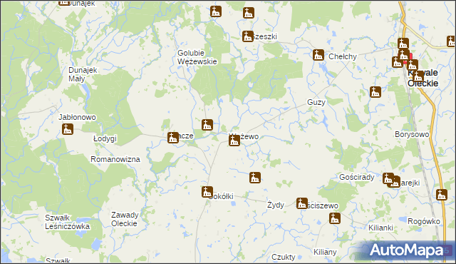 mapa Wężewo gmina Kowale Oleckie, Wężewo gmina Kowale Oleckie na mapie Targeo