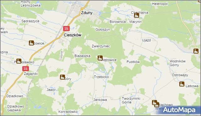 mapa Wężowice gmina Cieszków, Wężowice gmina Cieszków na mapie Targeo