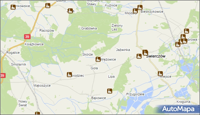 mapa Wężowice gmina Świerczów, Wężowice gmina Świerczów na mapie Targeo