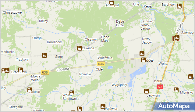 mapa Wężówka gmina Jadów, Wężówka gmina Jadów na mapie Targeo