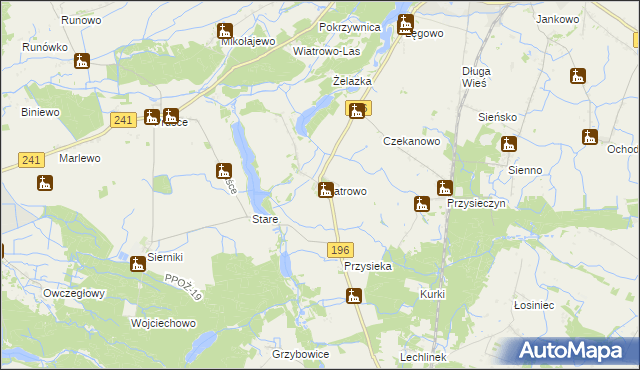 mapa Wiatrowo gmina Wągrowiec, Wiatrowo gmina Wągrowiec na mapie Targeo