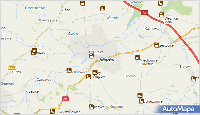 mapa Wiązów, Wiązów na mapie Targeo