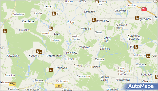 mapa Wiązowa gmina Mniów, Wiązowa gmina Mniów na mapie Targeo