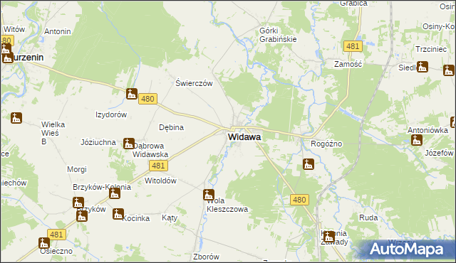 mapa Widawa powiat łaski, Widawa powiat łaski na mapie Targeo