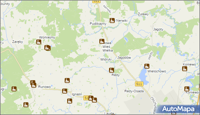 mapa Widryki, Widryki na mapie Targeo