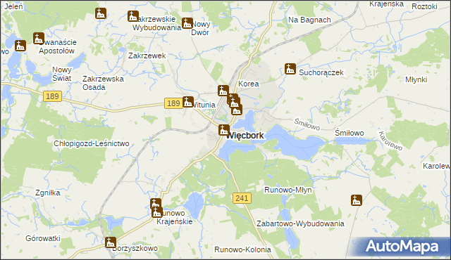 mapa Więcbork, Więcbork na mapie Targeo