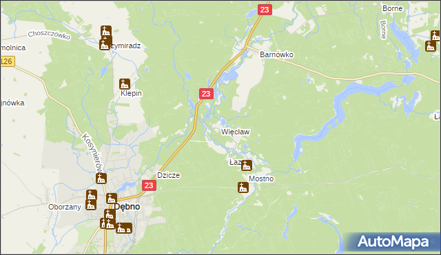 mapa Więcław gmina Dębno, Więcław gmina Dębno na mapie Targeo