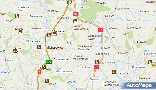 mapa Więcławice Dworskie, Więcławice Dworskie na mapie Targeo